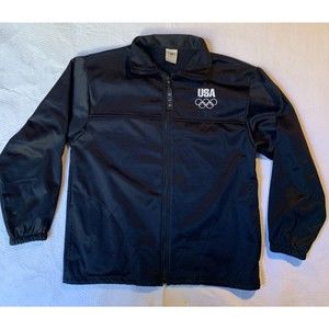 Olympic Jacket Size Large Black, Track Varsity USA Team, Pockets, Logo
